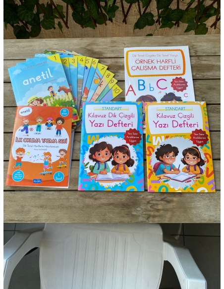 Anetil 10 lu set örnek harfli çalışma defteri kılavuz çizgili ve dik çizgili çalışma defteri