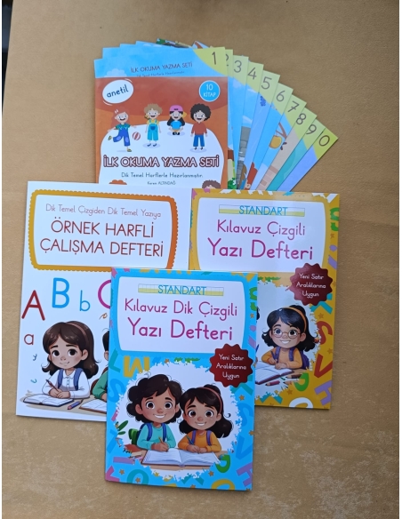 Anetil 10 lu set örnek harfli çalışma defteri kılavuz çizgili ve dik çizgili çalışma defteri